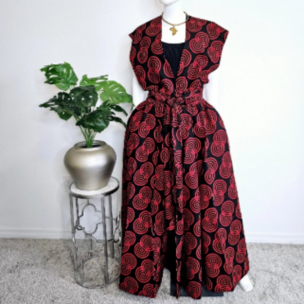 African Ankara Print Maxi Skirt Dress: Convertible Cotton Sundress with Pockets
